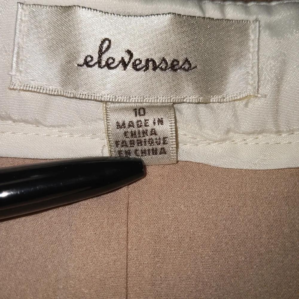 Elevenses Anthropologie Wool Blend Wide Leg Shimmer Tan Pants Size 10 - Picture 6 of 8